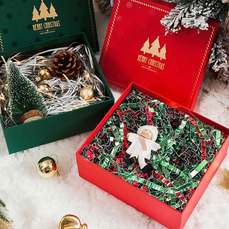 GlyinnHe 450g/1lb Christmas Crinkle Cut Paper Shred, Xmas Red Green Metallic Raffia Paper Confetti Shred Filler for Gift Baskets Box Filler Christmas Party Supply - Image 4